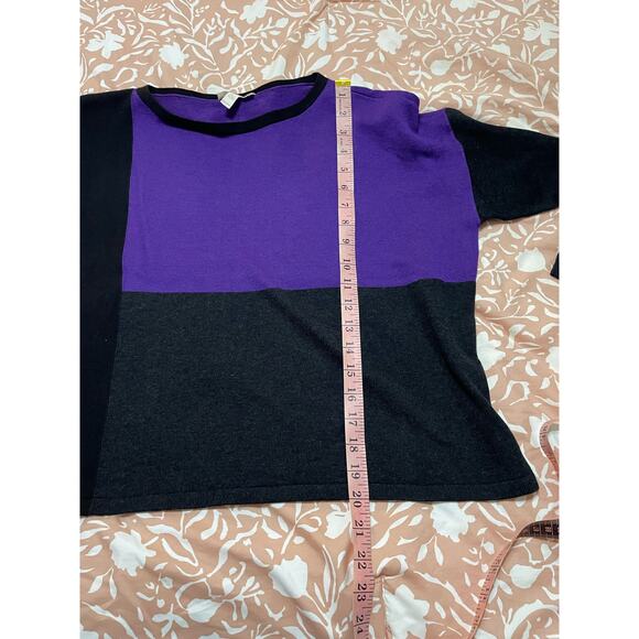 Eileen Fisher Sweater Colorblock Boxy Purple Organic Cotton Tencel Silk PM - Picture 6 of 9